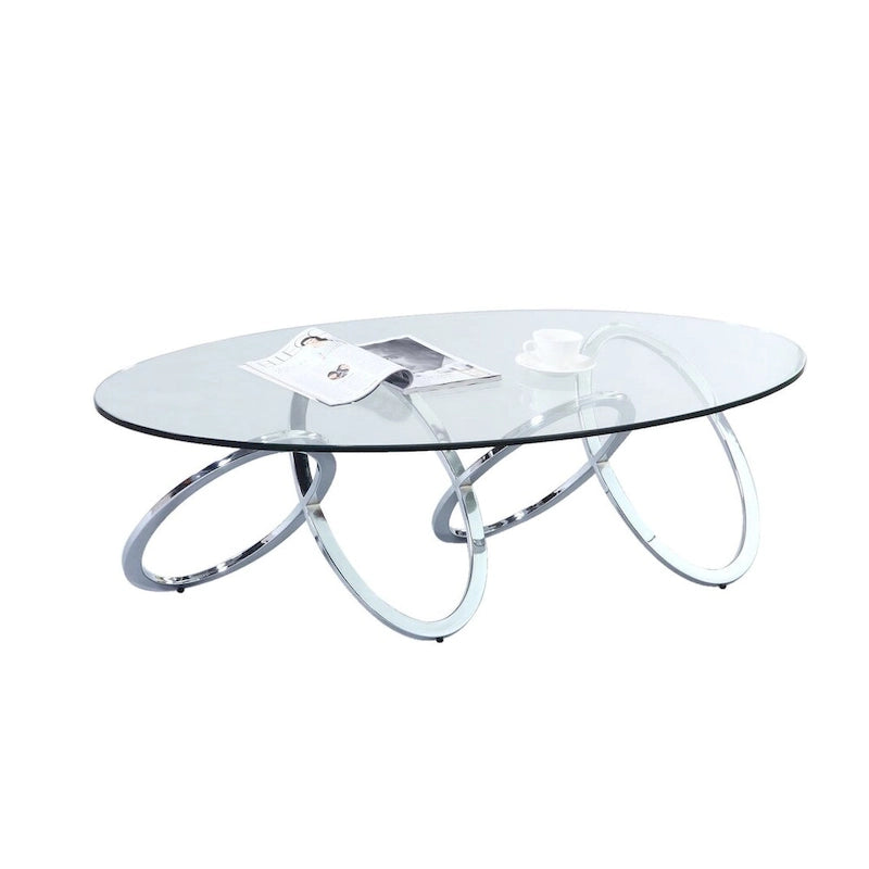 Chrome and Glass Oval Cocktail Table